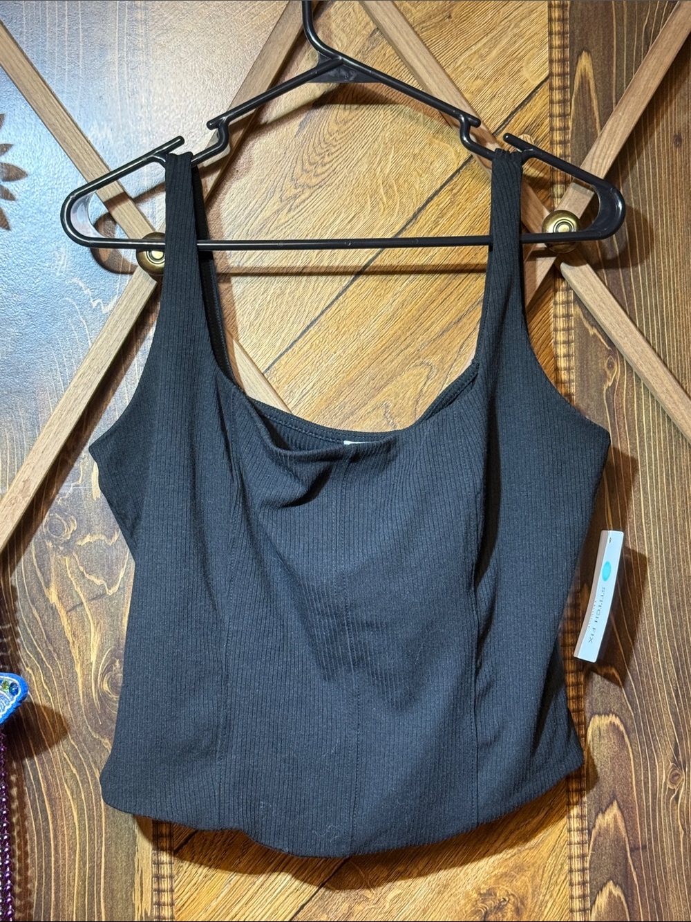 Socialite Black Ribbed Scoop Tank